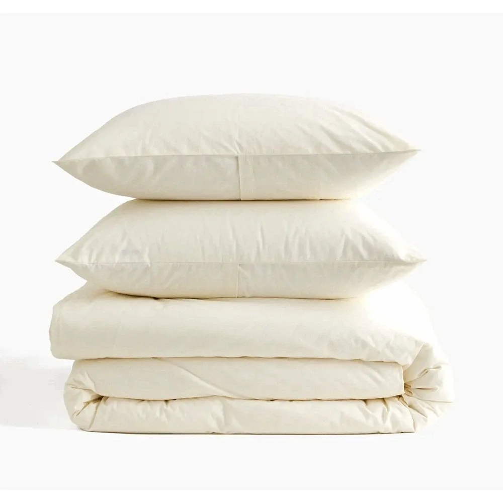 NWOT Quince 100% Organic Cotton Full/Queen Duvet Cover Set Ivory Shams Included